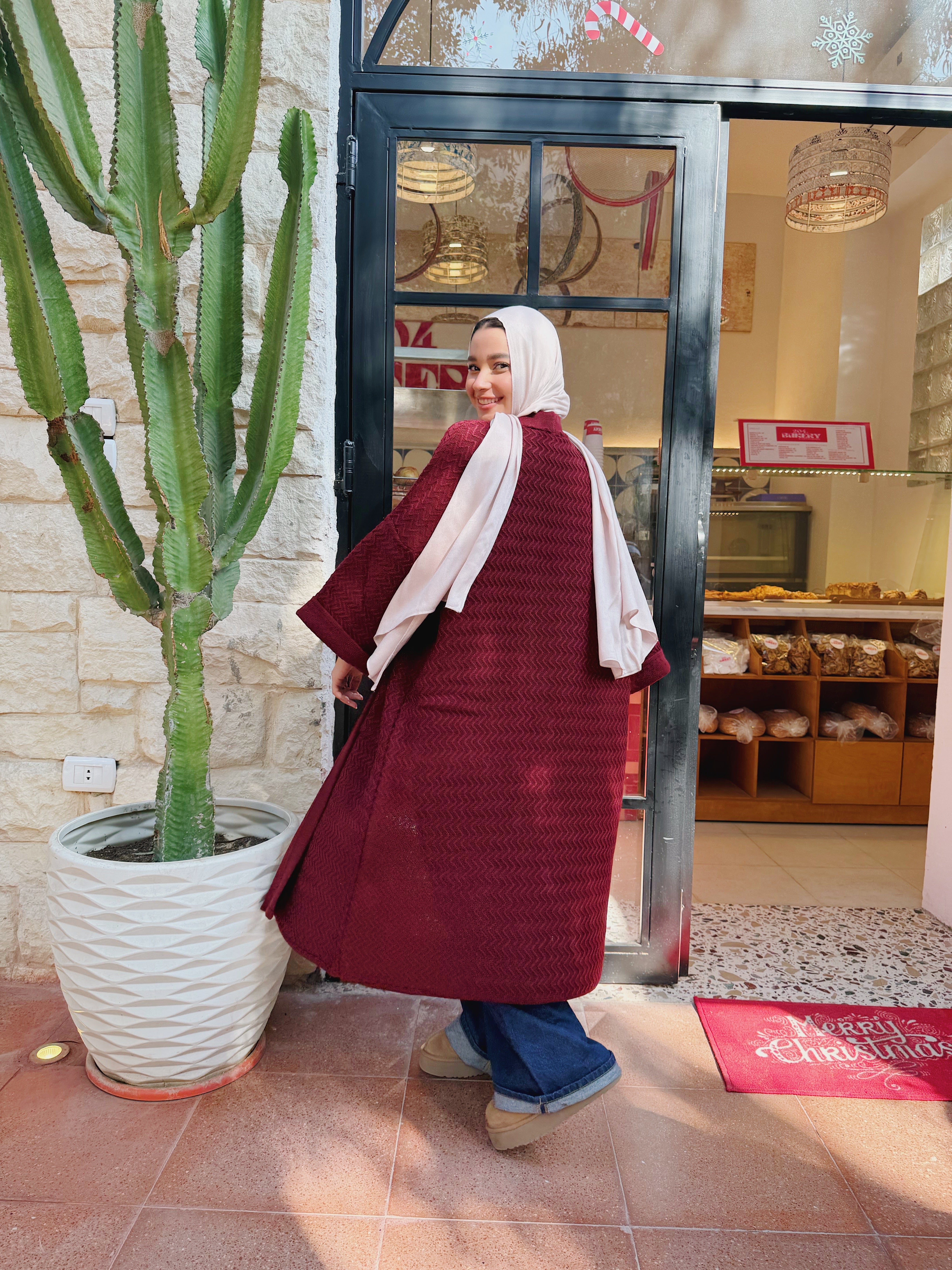 Patterned Knitwear Cardigan - Burgundy