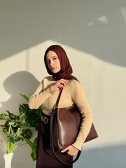 Leather Crossbody Tote Bag- Brown