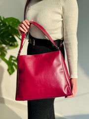 Leather Crossbody Tote Bag- Burgundy