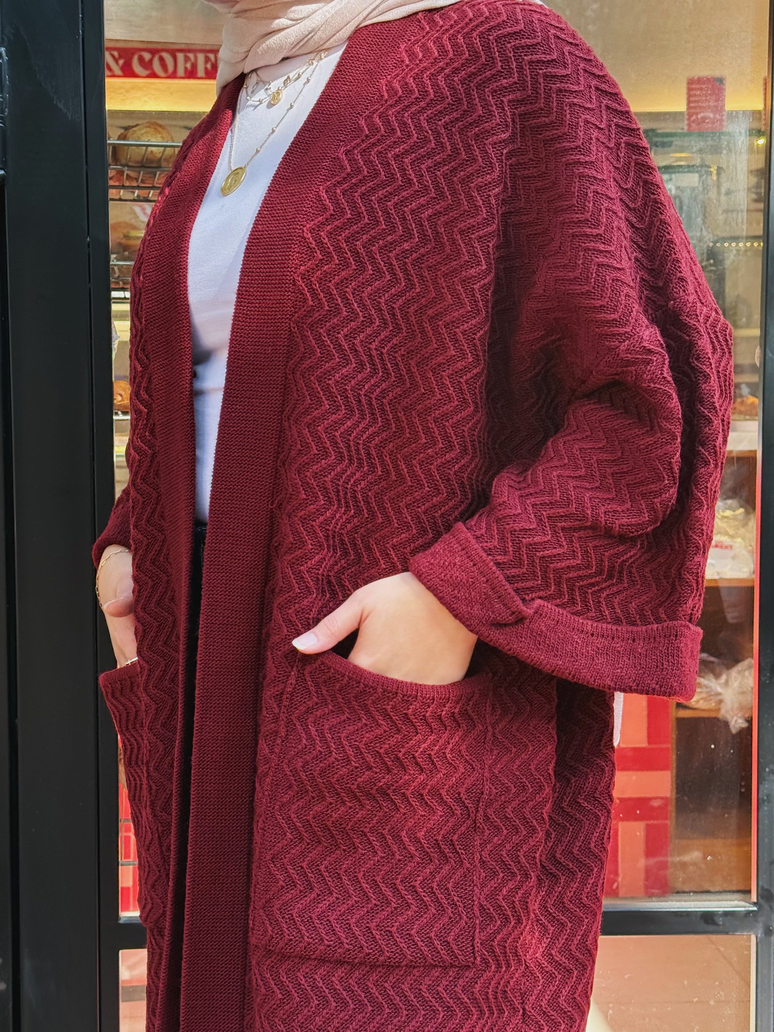 Patterned Knitwear Cardigan - Burgundy