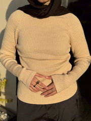 Turtleneck Ribbed Knit Top- Beige