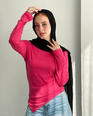 Hot Pink Sleeved Basic With Slit