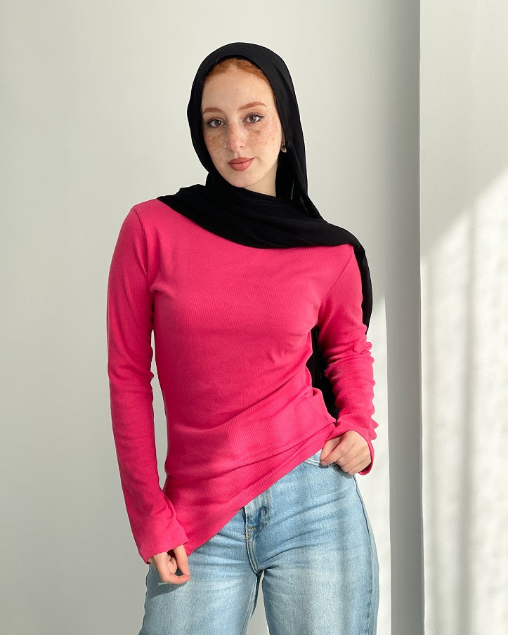 Hot Pink Sleeved Basic With Slit