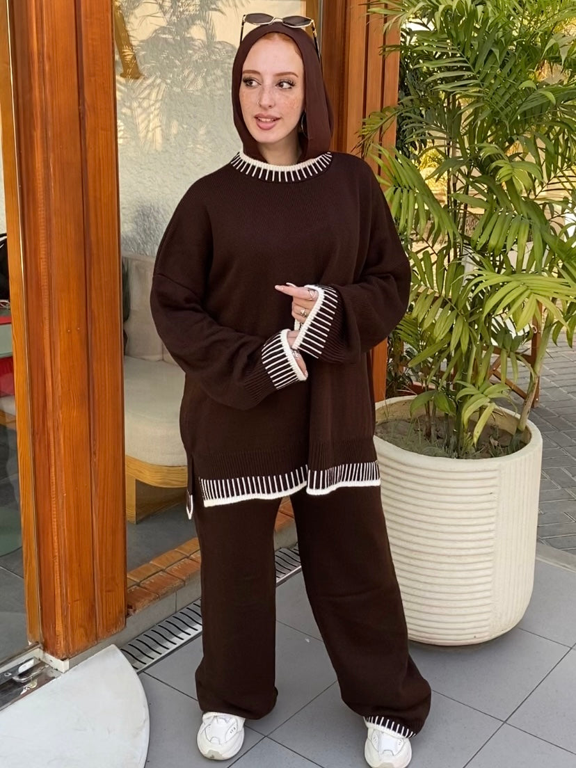 Pin strip Knit Set - Brown