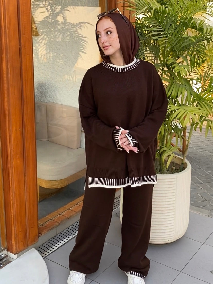 Pin strip Knit Set - Brown