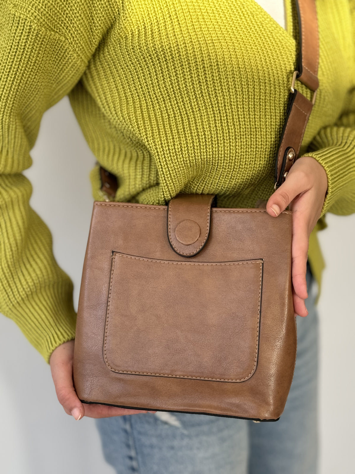 Light Brown Leather Bucket  Bag