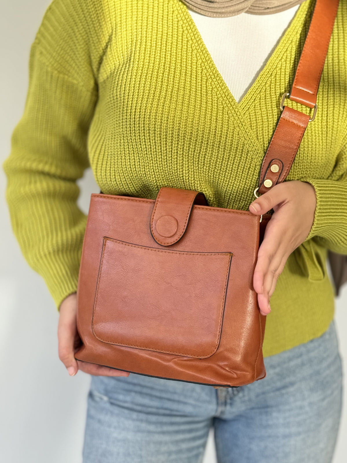 Camel Leather Bucket Bag