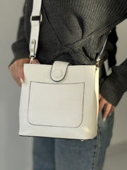 White Leather Bucket Bag