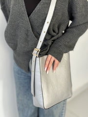 Silver Leather Cross Bag